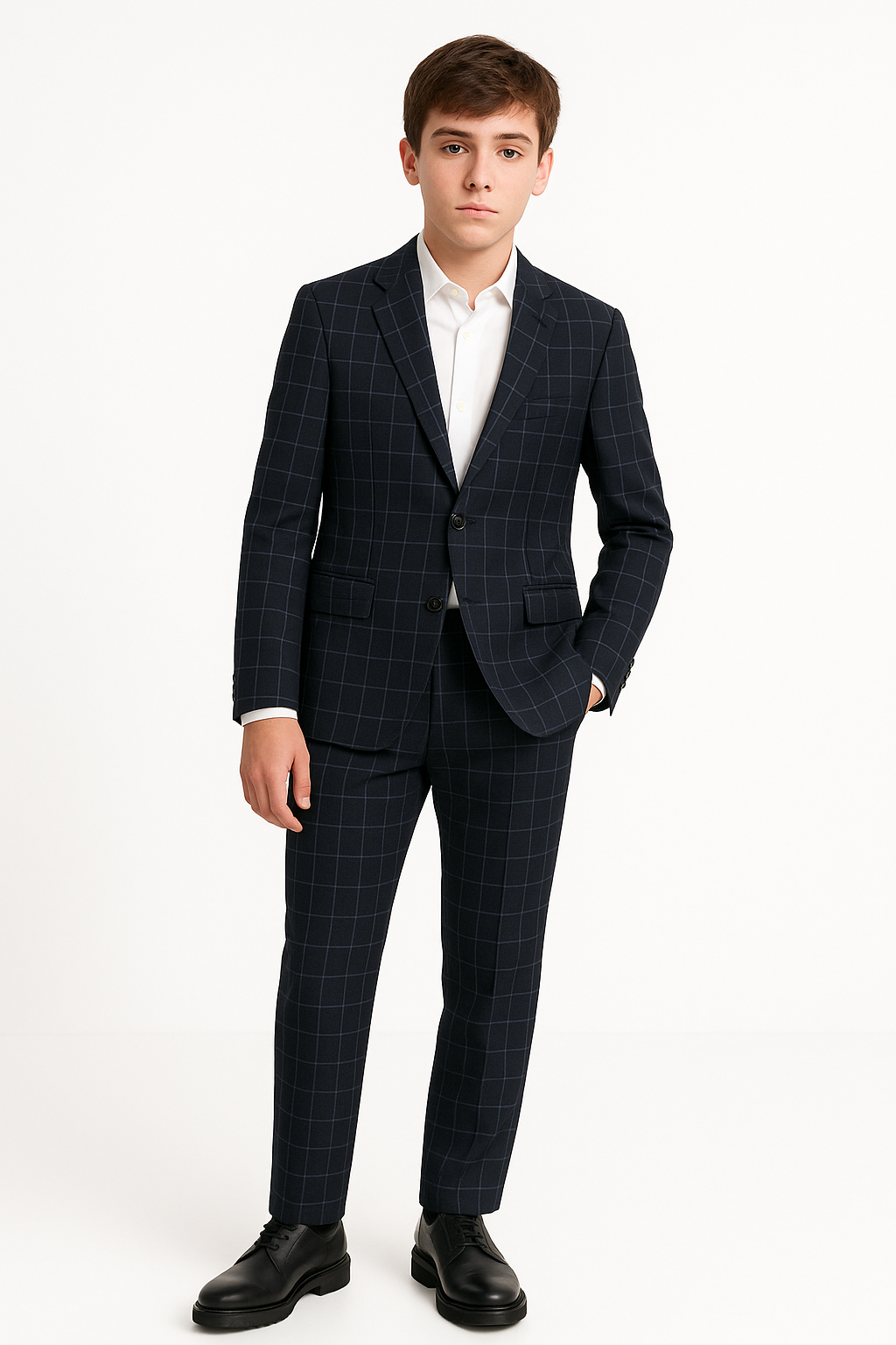 Andrew Marc Boys Skinny Charcoal/Blue Window Suit_ W0713-NorthBoys