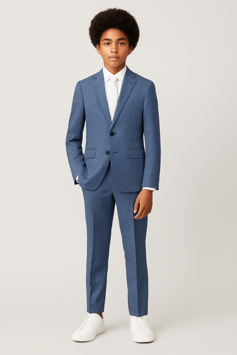 Andrew Marc Boys Skinny Navy Blue Mini Grid Suit_ W0812-NorthBoys