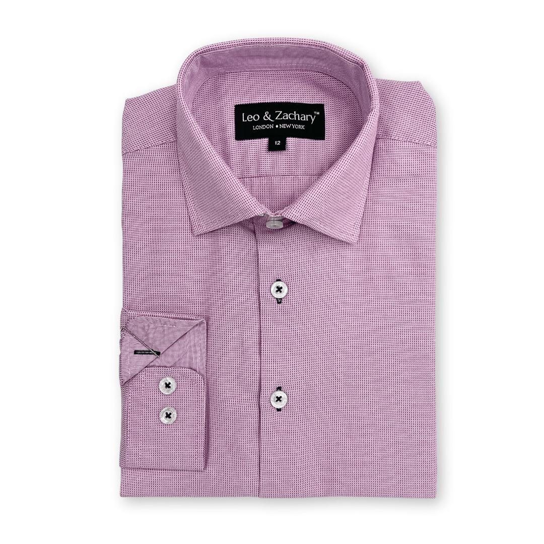 Boys Pink Micro Checks Dress Shirt - NorthBoys