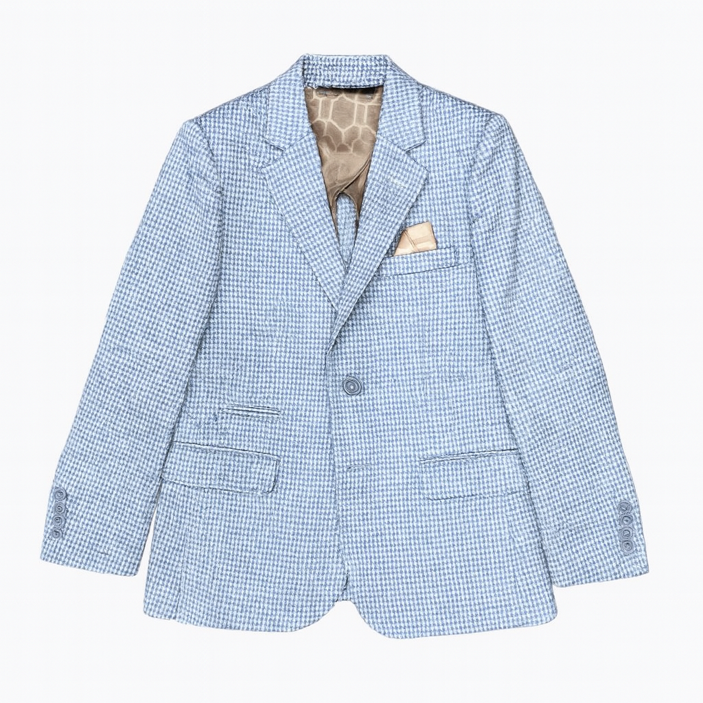 Leo & Zachary Boys Slim Blue Sand Houndstooth Blazer_ BLZ5864-NorthBoys