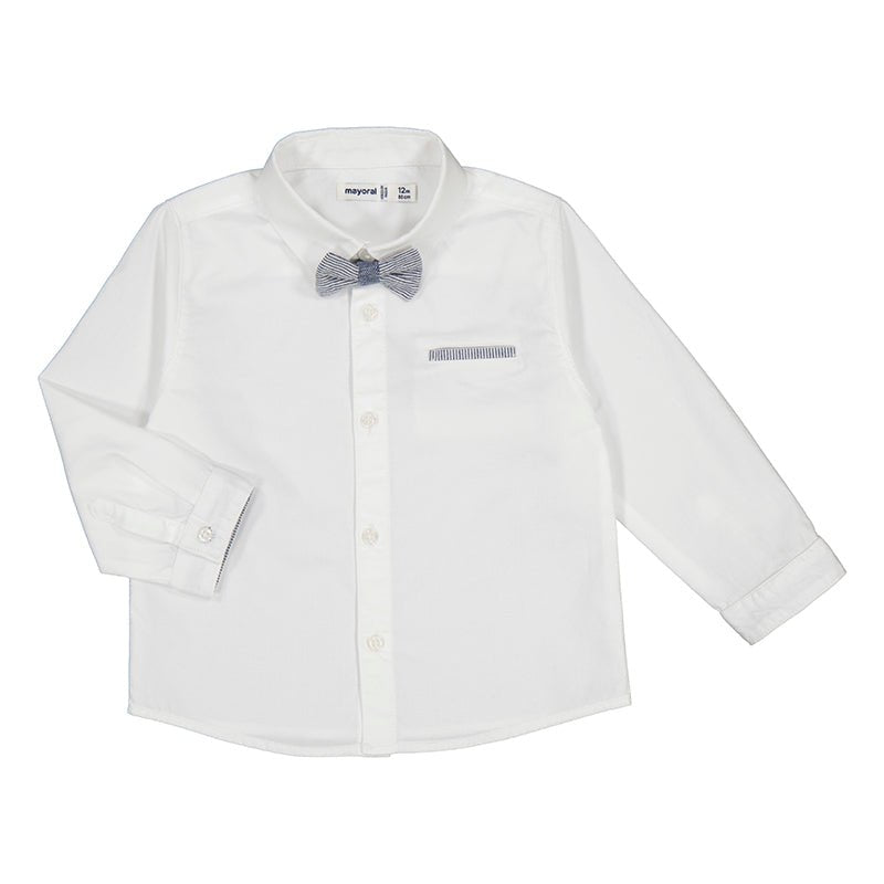 Mayoral Baby White Long Sleeve Cotton Dress Shirt w/ Bow_ 1116 - 10 - NorthBoys