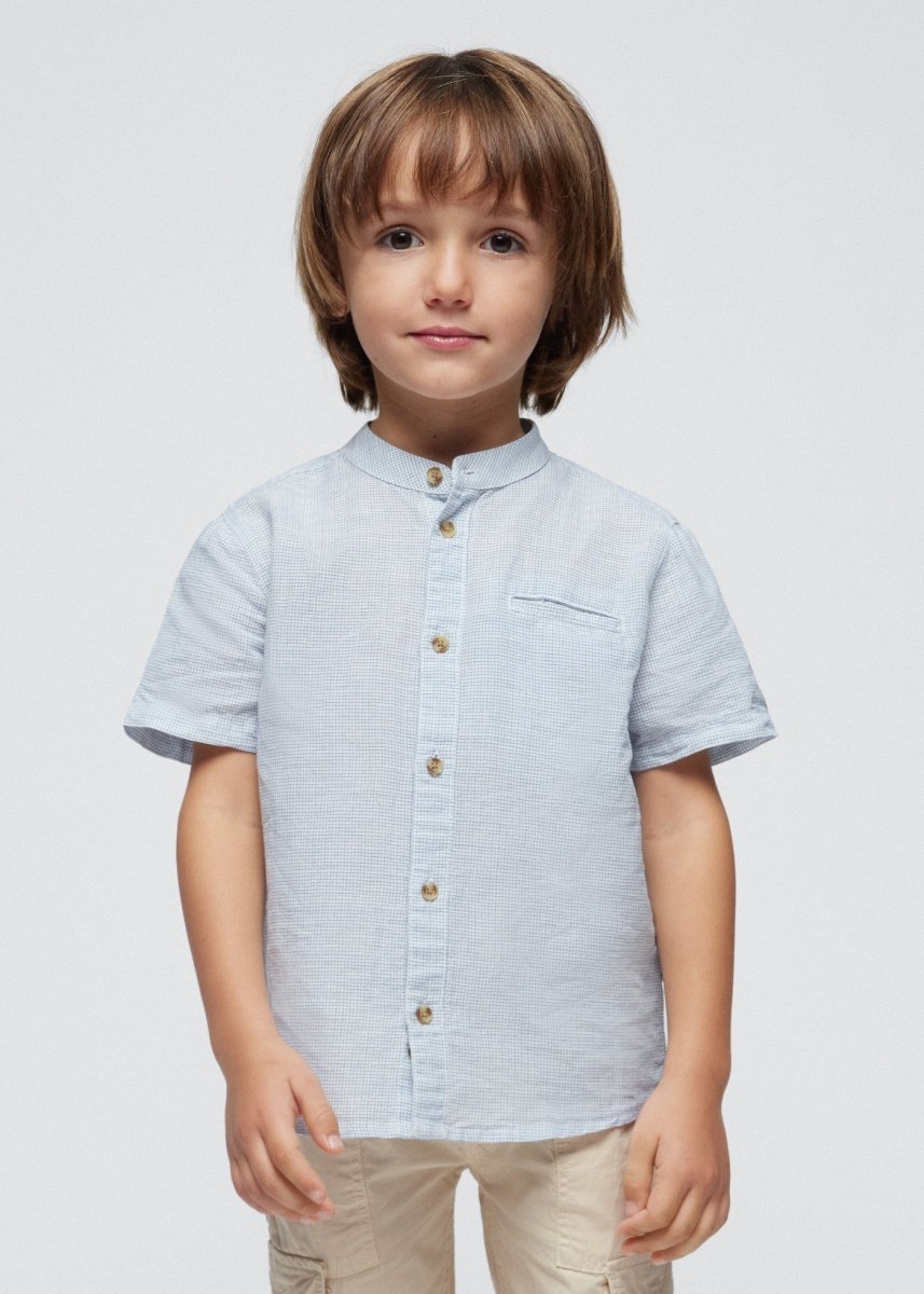 Mayoral Mini Short Sleeve Mandarin Collar Linen Dress Shirt_ 3113 - NorthBoys