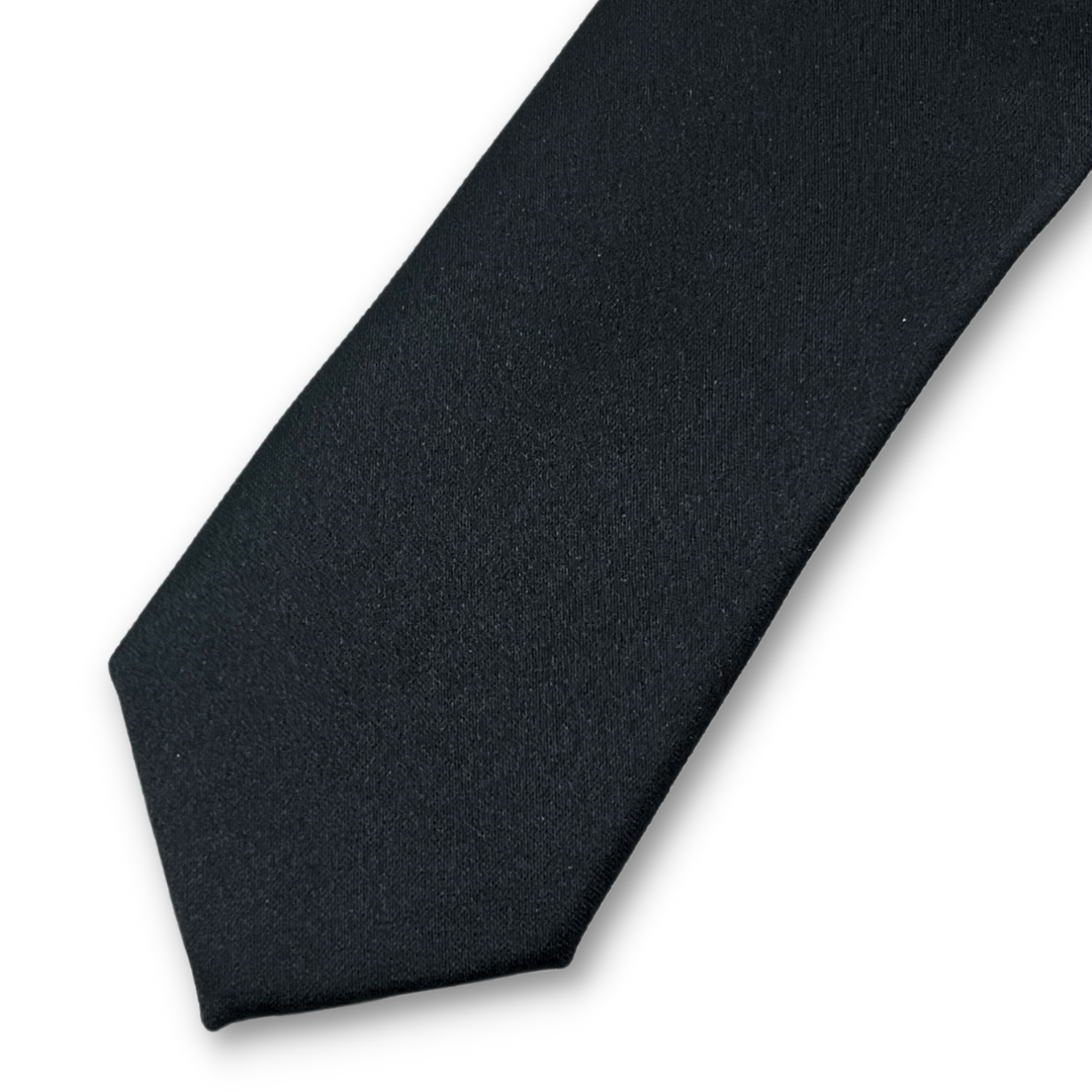Purple Label Mens Solid Skinny Silk Black Tie_ JQTIEBN22silk