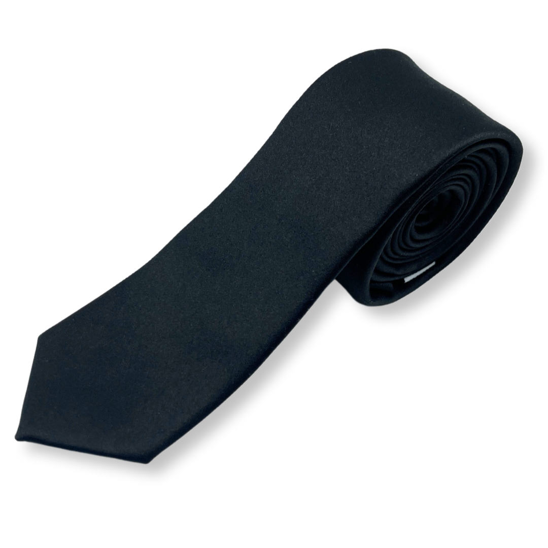 Purple Label Mens Solid Skinny Silk Black Tie_ JQTIEBN22silk
