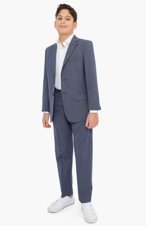 PinoPorte Boys Mini Blue Check Wool Suit