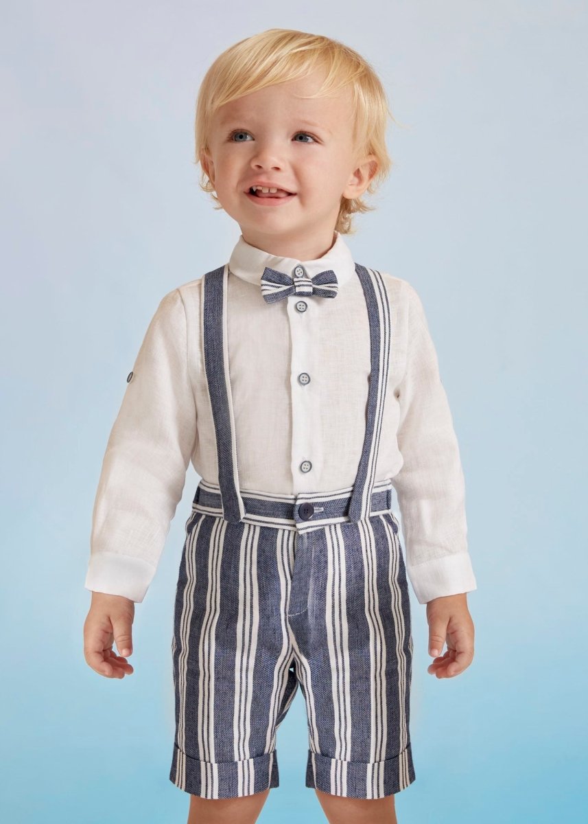 Abel & Lula Baby Shirt and Bermuda Shorts w/ Suspenders Set_Navy 5228 - NorthBoys