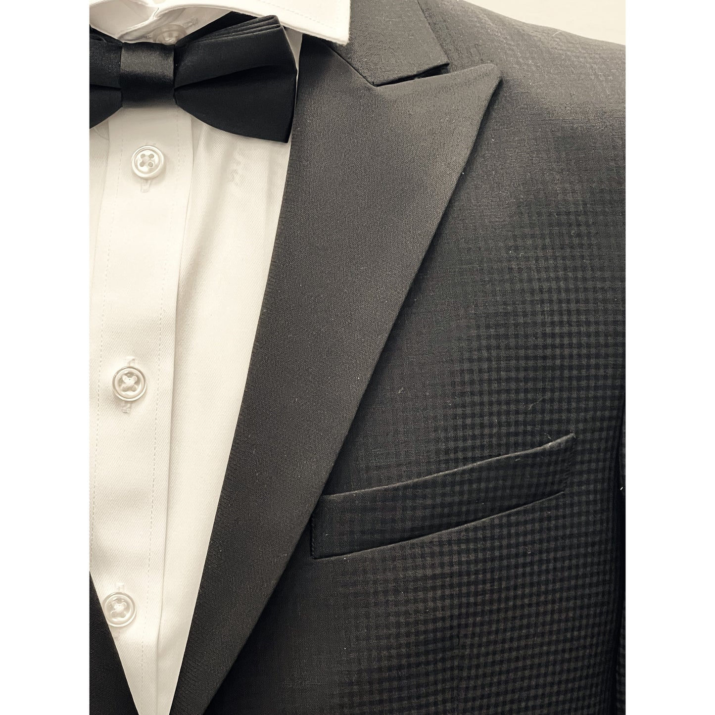 PinoPorte Boys Black Tonal Check Wool Tuxedo