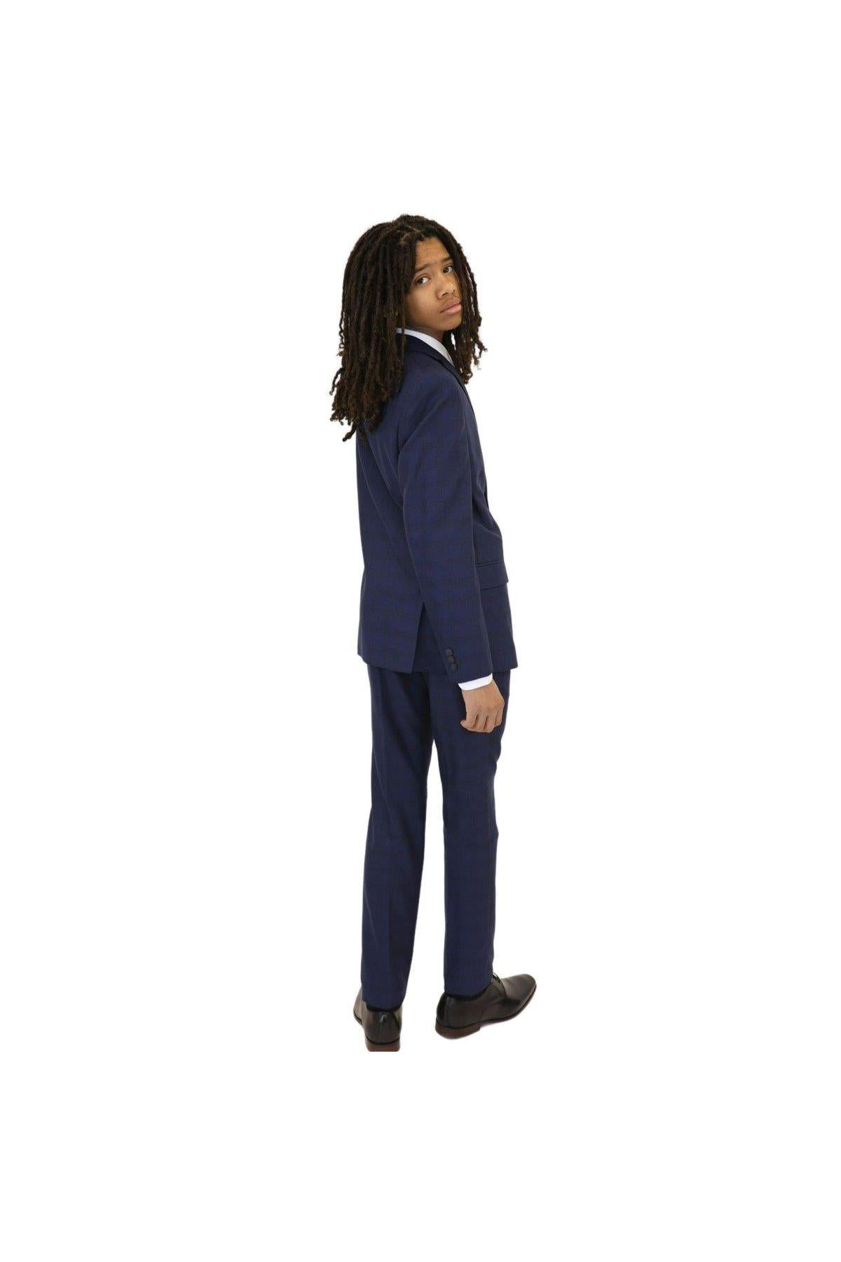 Marc New York Boys Skinny Dark Blue Check Suit-NorthBoys
