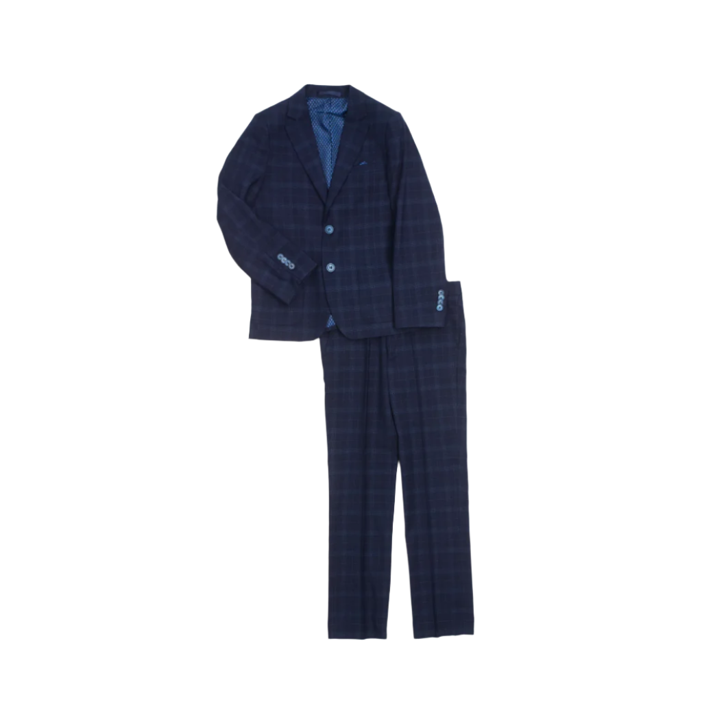 Isaac Mizrahi Boys Slim 2 Piece Navy Check Suit