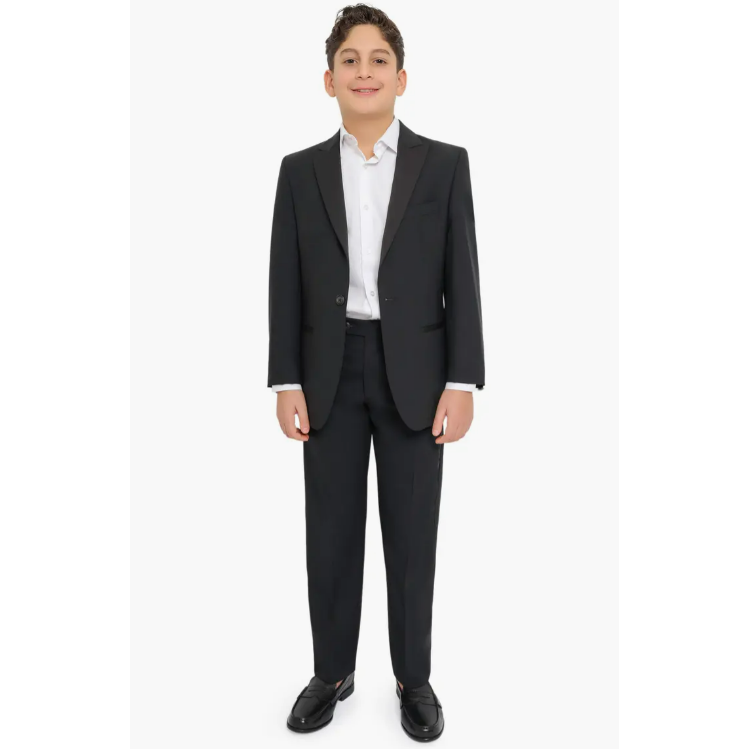 PinoPorte Boys Black Tonal Check Wool Tuxedo