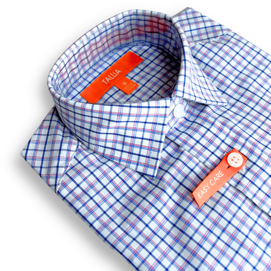 Tallia Boys White/Pink Plaid Dress Shirt - NorthBoys