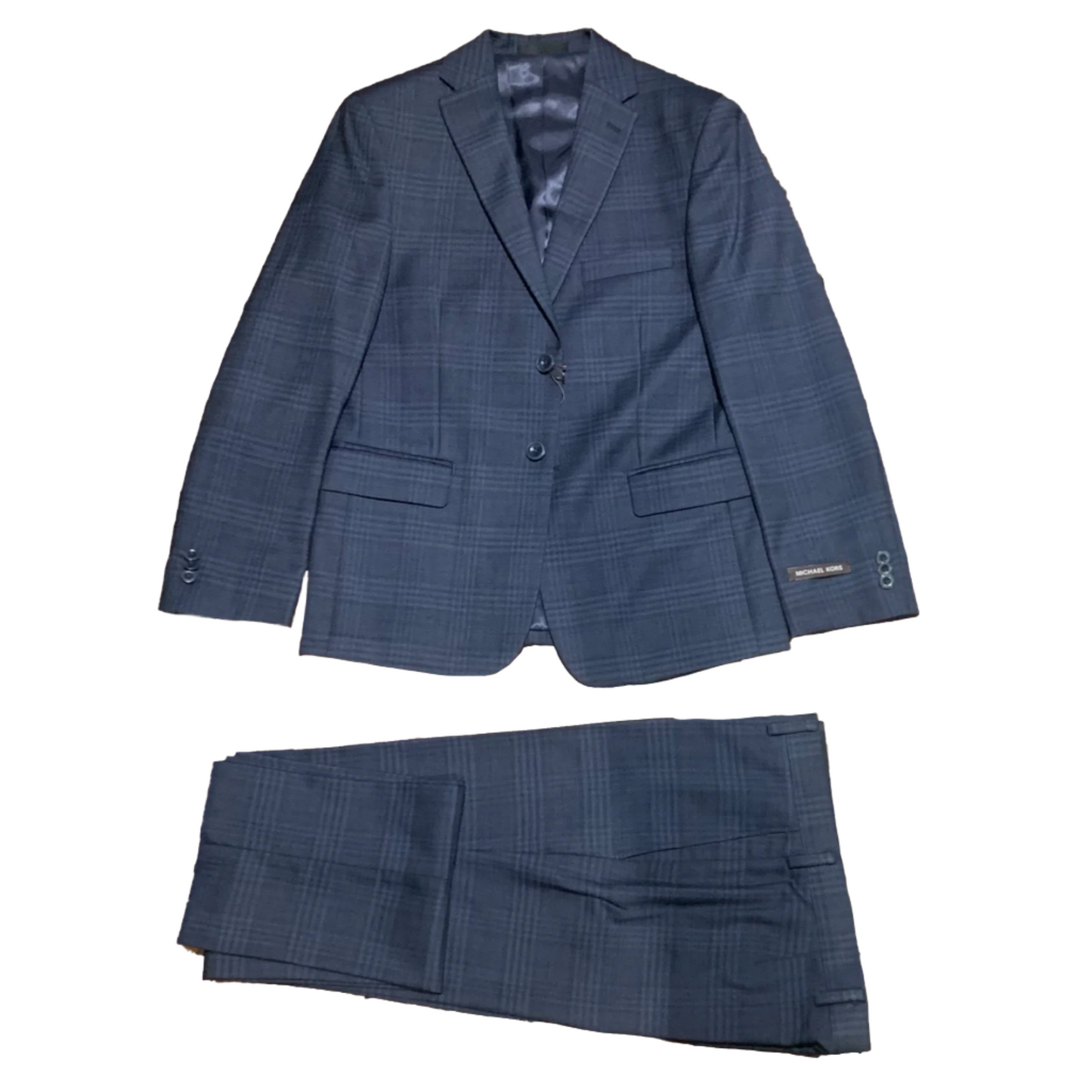 Michael Kors Boys Blue Navy Plaid Wool Suit