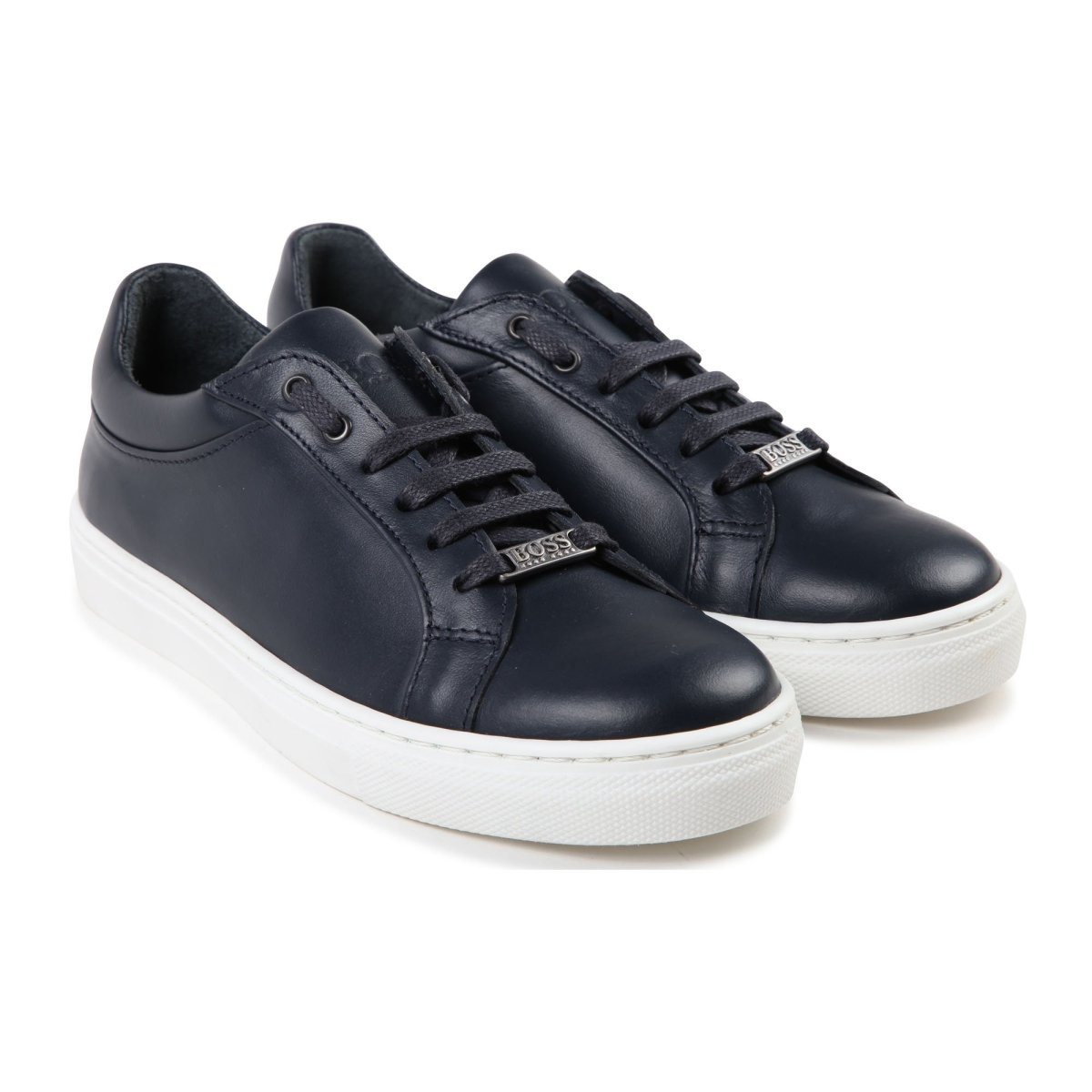 Hugo Boss Boys Navy Leather Sneakers J29169 Footwear - Youth - Designer Hugo Boss