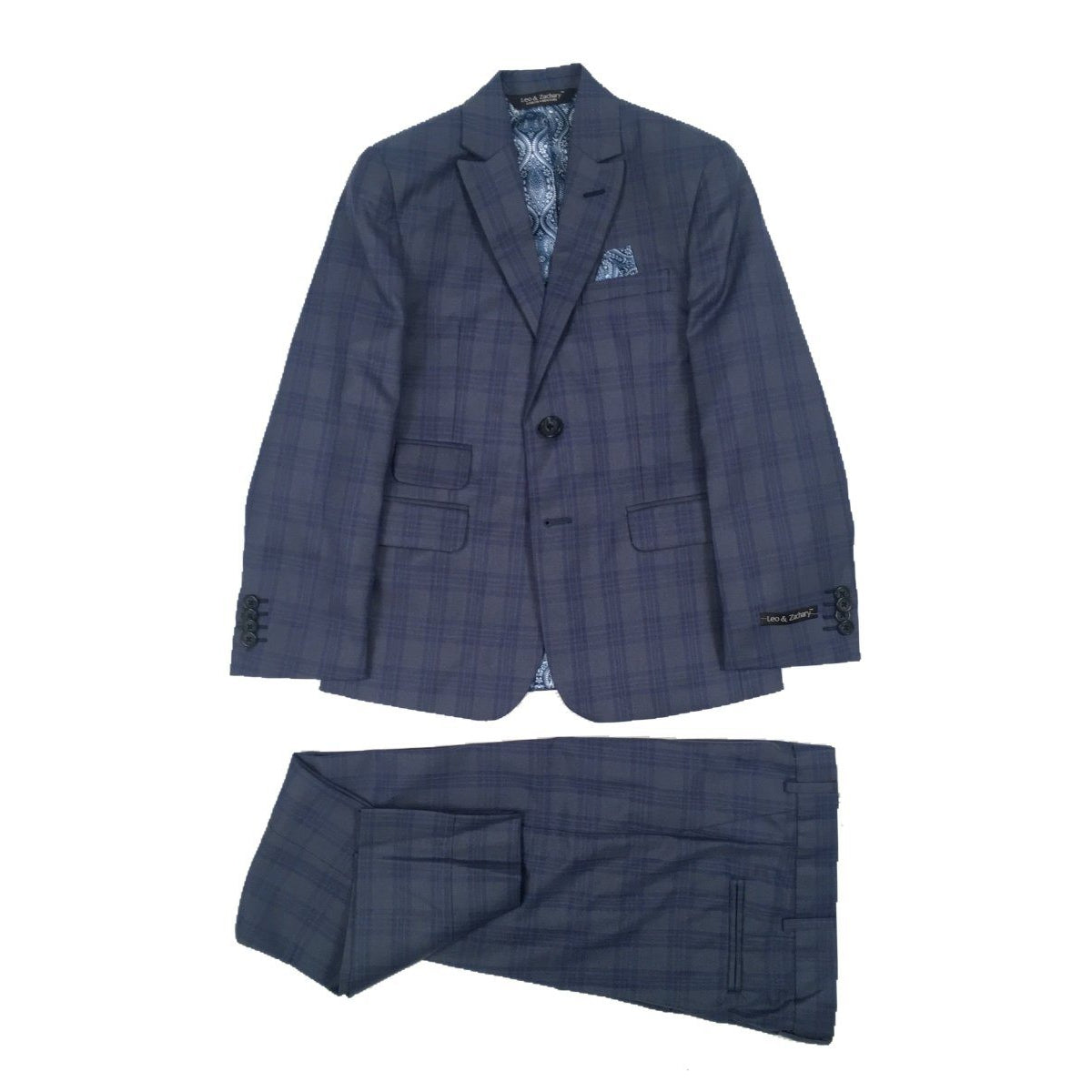 Leo & Zachary Steel Blue Slim Plaid Suit Suits (Boys) Leo & Zachary