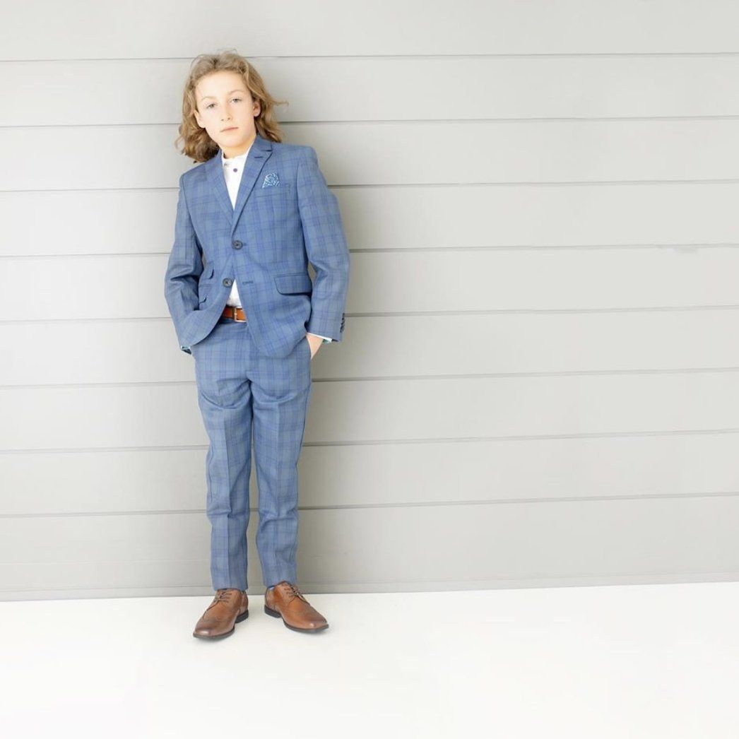 Leo & Zachary Steel Blue Slim Plaid Suit Suits (Boys) Leo & Zachary