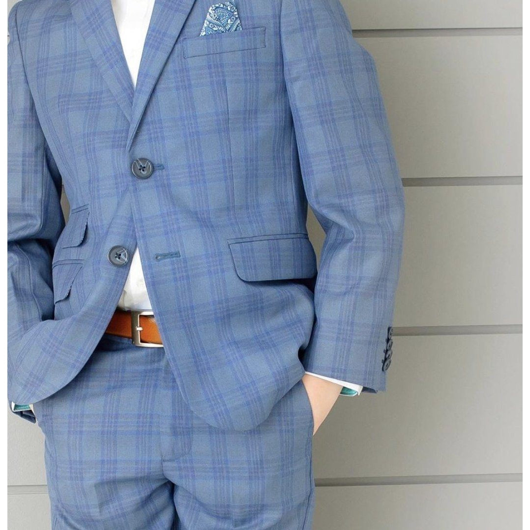 Leo & Zachary Steel Blue Slim Plaid Suit Suits (Boys) Leo & Zachary