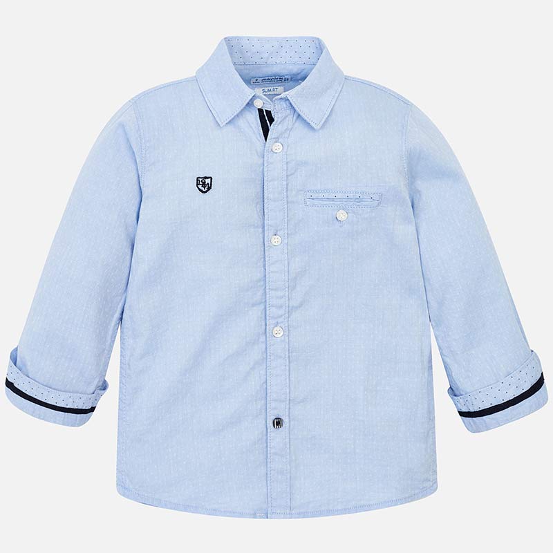 Mayoral Mini Long Sleeve Blue Cotton Dress Shirt 3142-Mayoral-NorthBoys