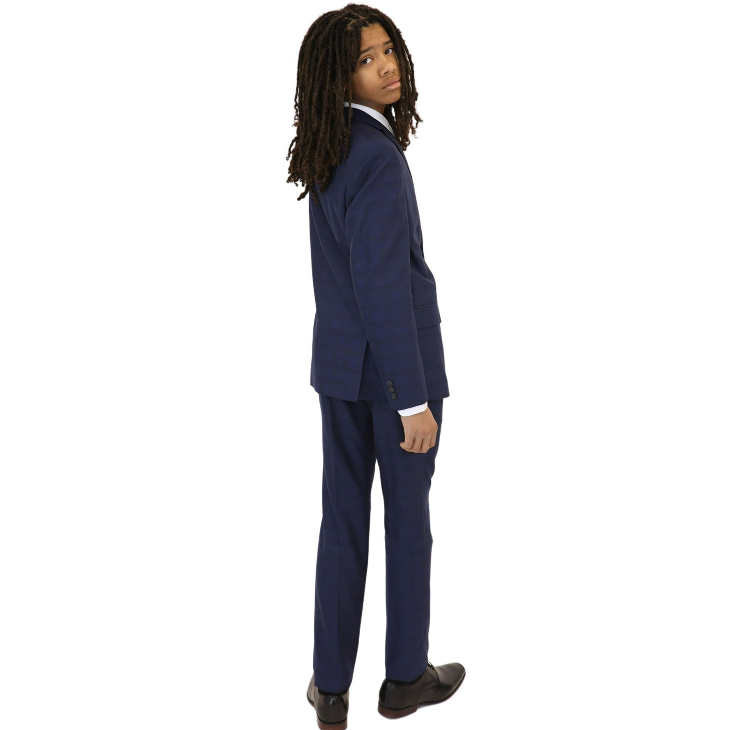 Marc New York Boys Skinny Dark Blue Check Suit