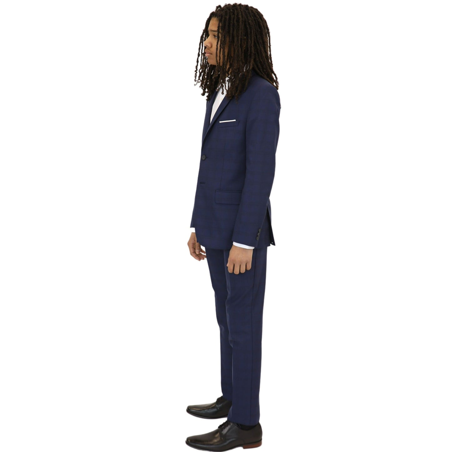 Marc New York Boys Skinny Dark Blue Check Suit