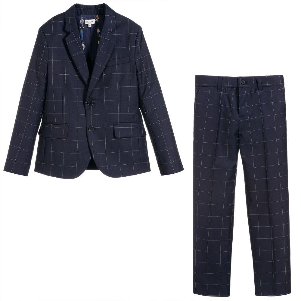Paul Smith Jr Amadeus Slim Fit Navy Plaid Wool Suit Suits (Boys) Paul Smith Jr