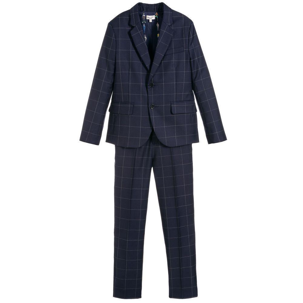 Paul Smith Jr Amadeus Slim Fit Navy Plaid Wool Suit Suits (Boys) Paul Smith Jr