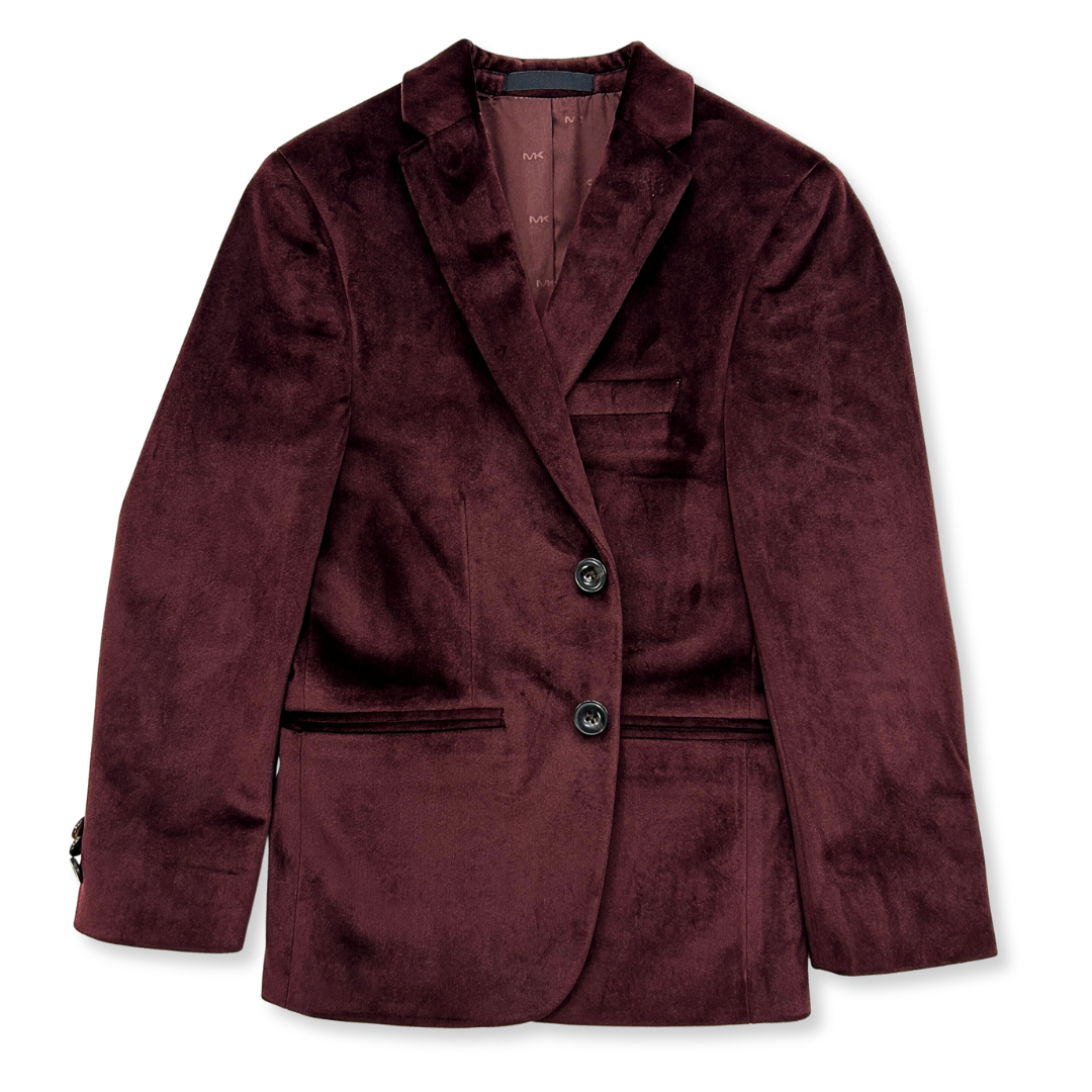 Michael Kors Boys Skinny Burgundy Velvet Knit Sports Jacket