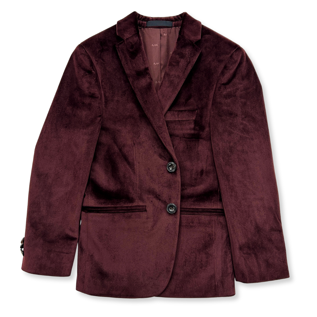 Michael Kors Boys Skinny Burgundy Velvet Knit Sports Jacket_ XX0004