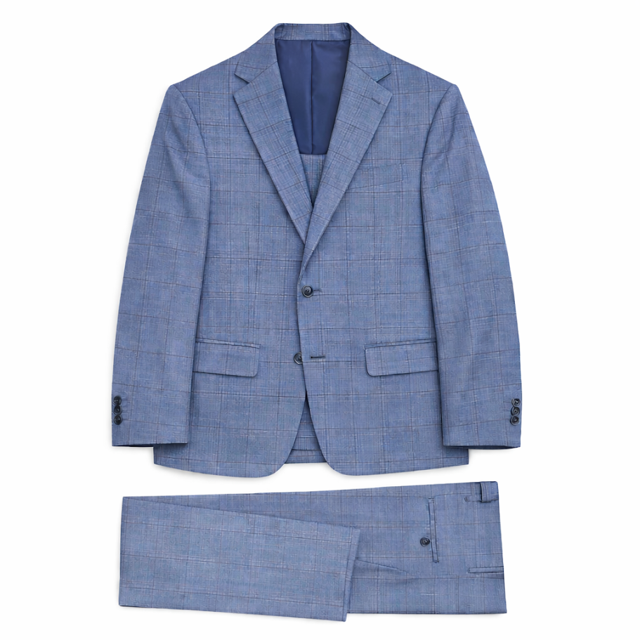 Michael Kors Boys Light Blue Slim Fit Windowpane Suit_ AX0050