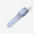 Blue patterned tie on a white background