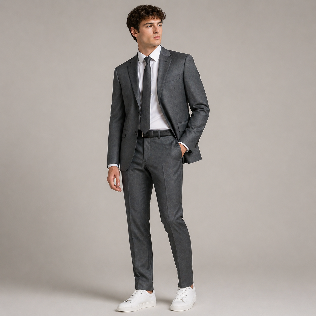 Calvin Klein Mens Slim Fit Charcoal Grey Sharkskin Wool Suit_ W0200