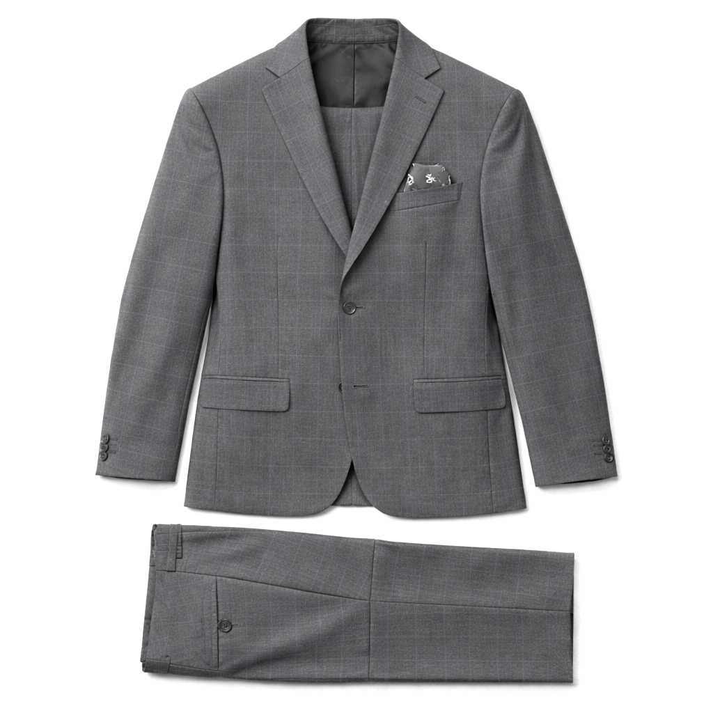 Michael Kors Boys Classic Fit Grey/Blue Window Pane Suit_ AX0041