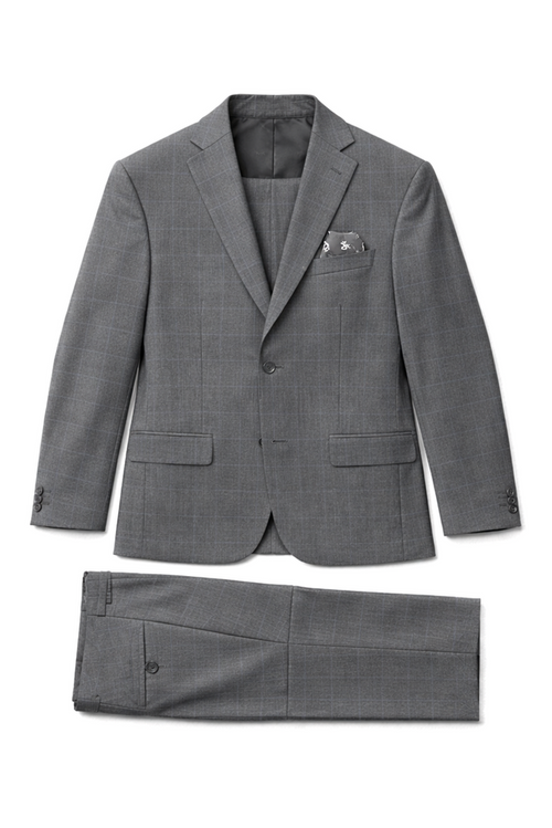 Michael Kors Boys Classic Fit Grey/Blue Window Pane Suit_ AX0041