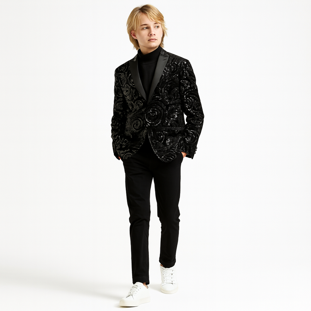 Tallia Boys Black Velvet Knit Sports Jacket