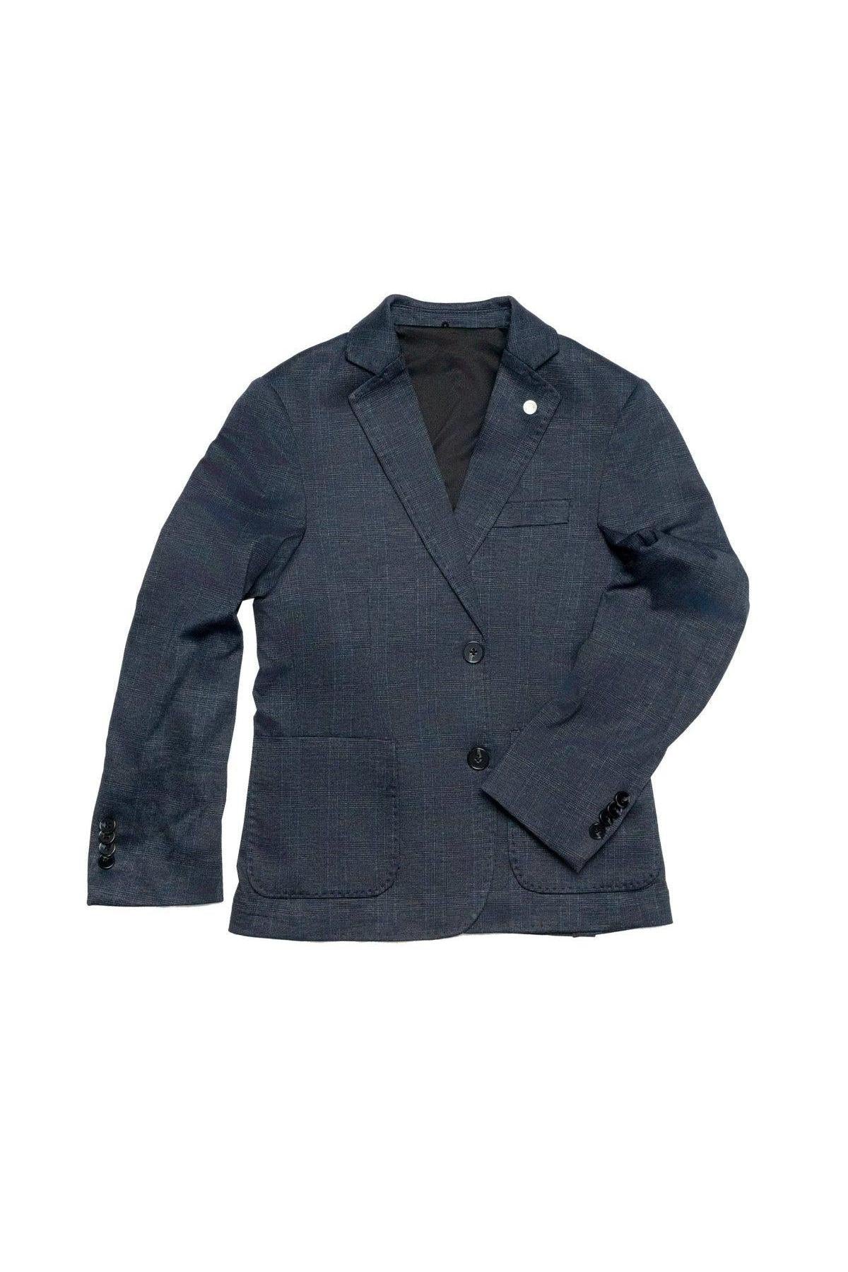 Cloud Cloth Boys Slim Fit Plaid Stretch Navy Suit-NorthBoys