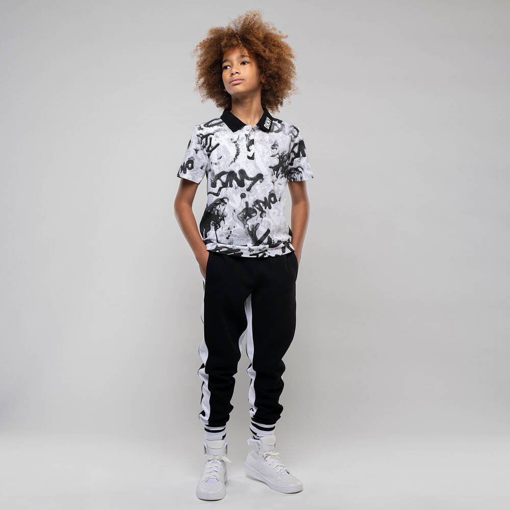 DKNY Junior Boys White Graffiti Print Polo Shirt _D25E62 - 10P - NorthBoys