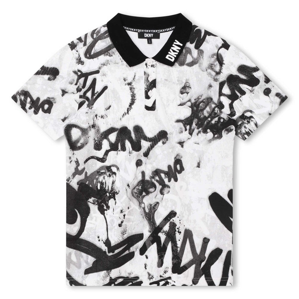 DKNY Junior Boys White Graffiti Print Polo Shirt _D25E62 - 10P - NorthBoys