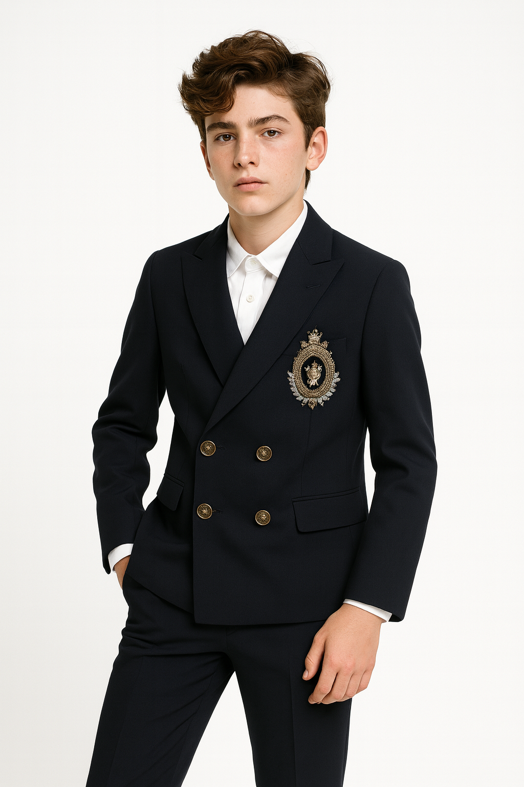 Etro Boys Navy Double Breasted Wool Suit