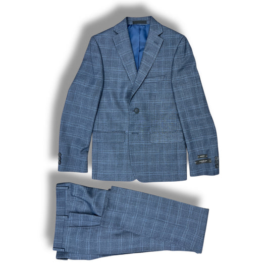 Andrew Marc Boys Skinny Blue Plaid Suit_ W0811