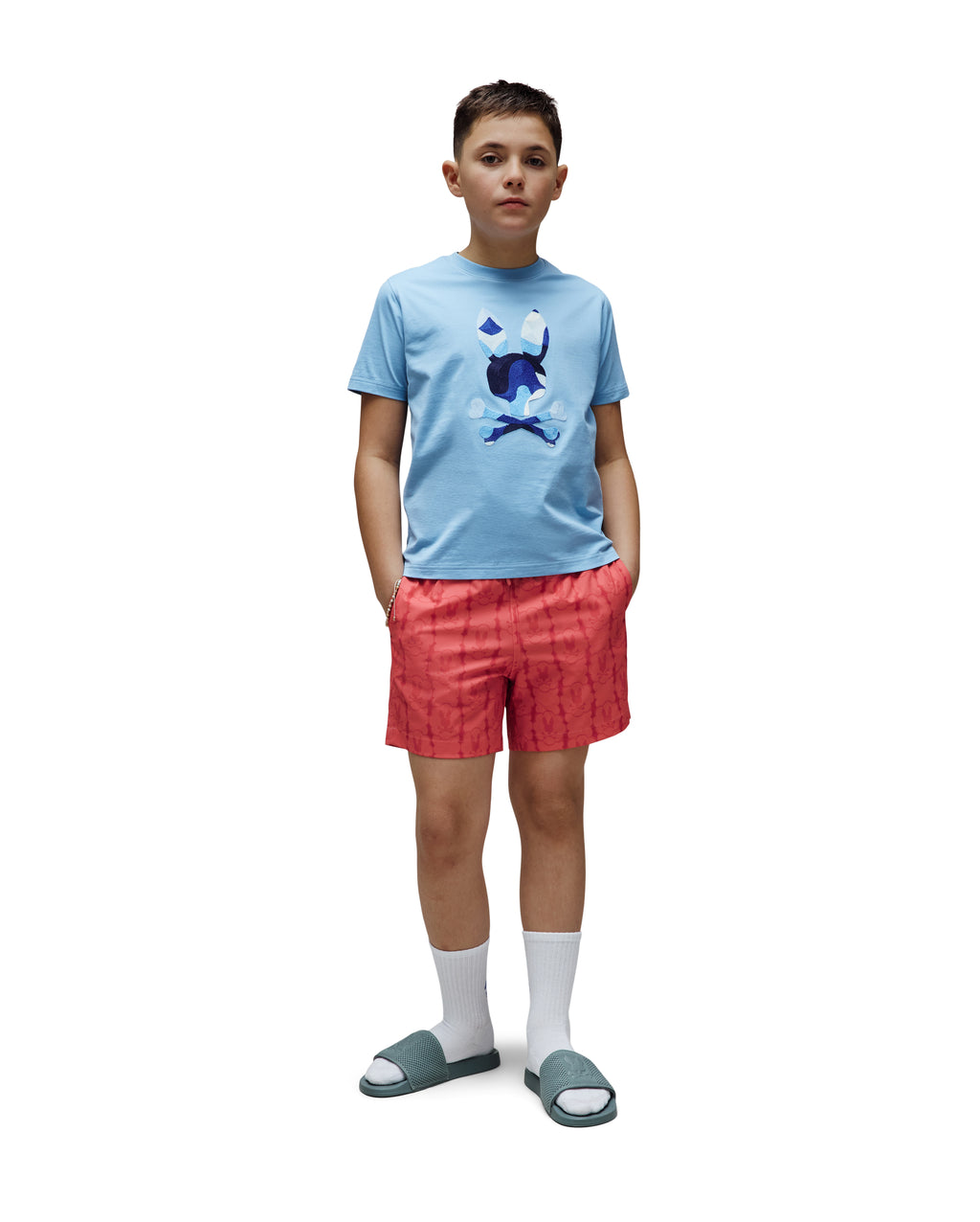 Psycho Bunny Kids Toby All Over Bunny Swim Trunks_ KB1000026