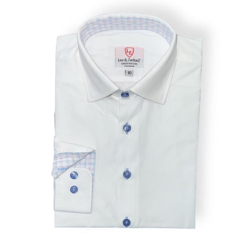 Leo & Zachary Boys White/Blue Non - Iron Dress Shirt_ P5541 - NorthBoys