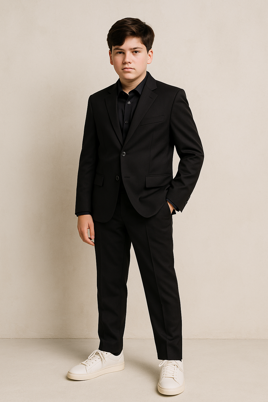 Marc New York Boys Husky Solid Black Suit_ GWH001