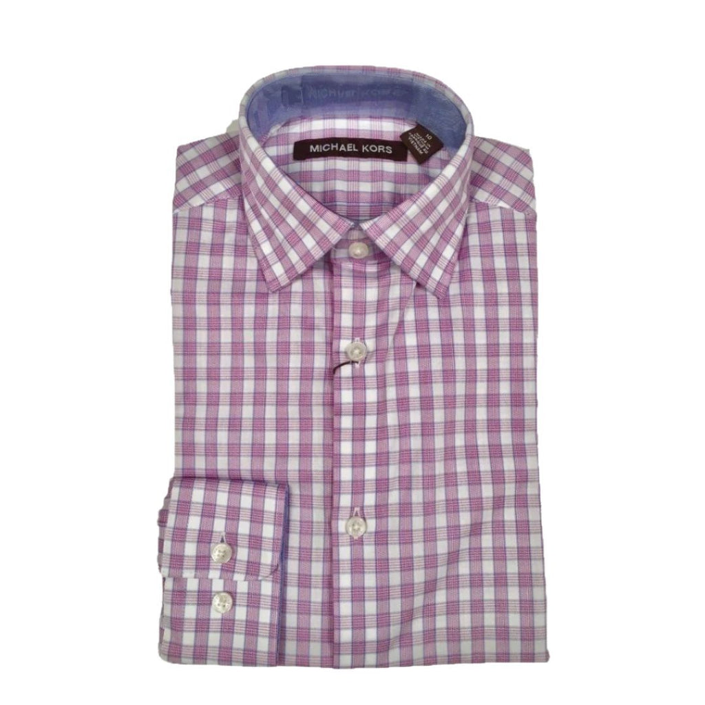 Michael Kors Boys Cotton Pink/White Check Dress Shirt - NorthBoys