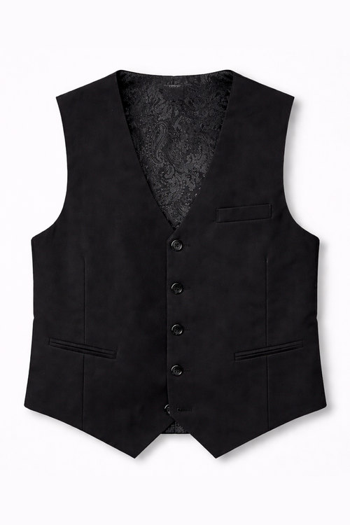 Black vest with buttons on a white background