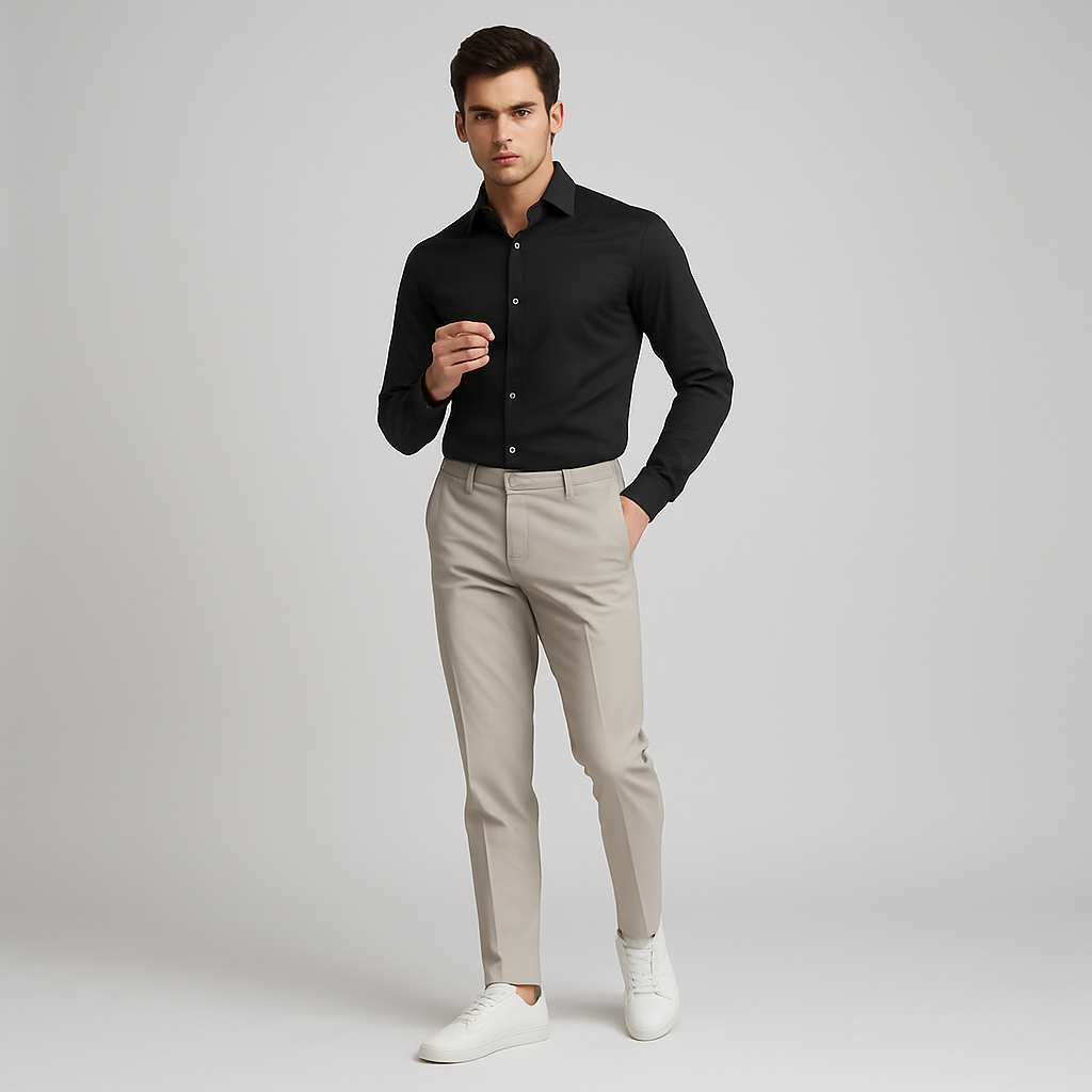 NorthBoys Mens Tailored Fit Black Premium Cotton Dress Shirt