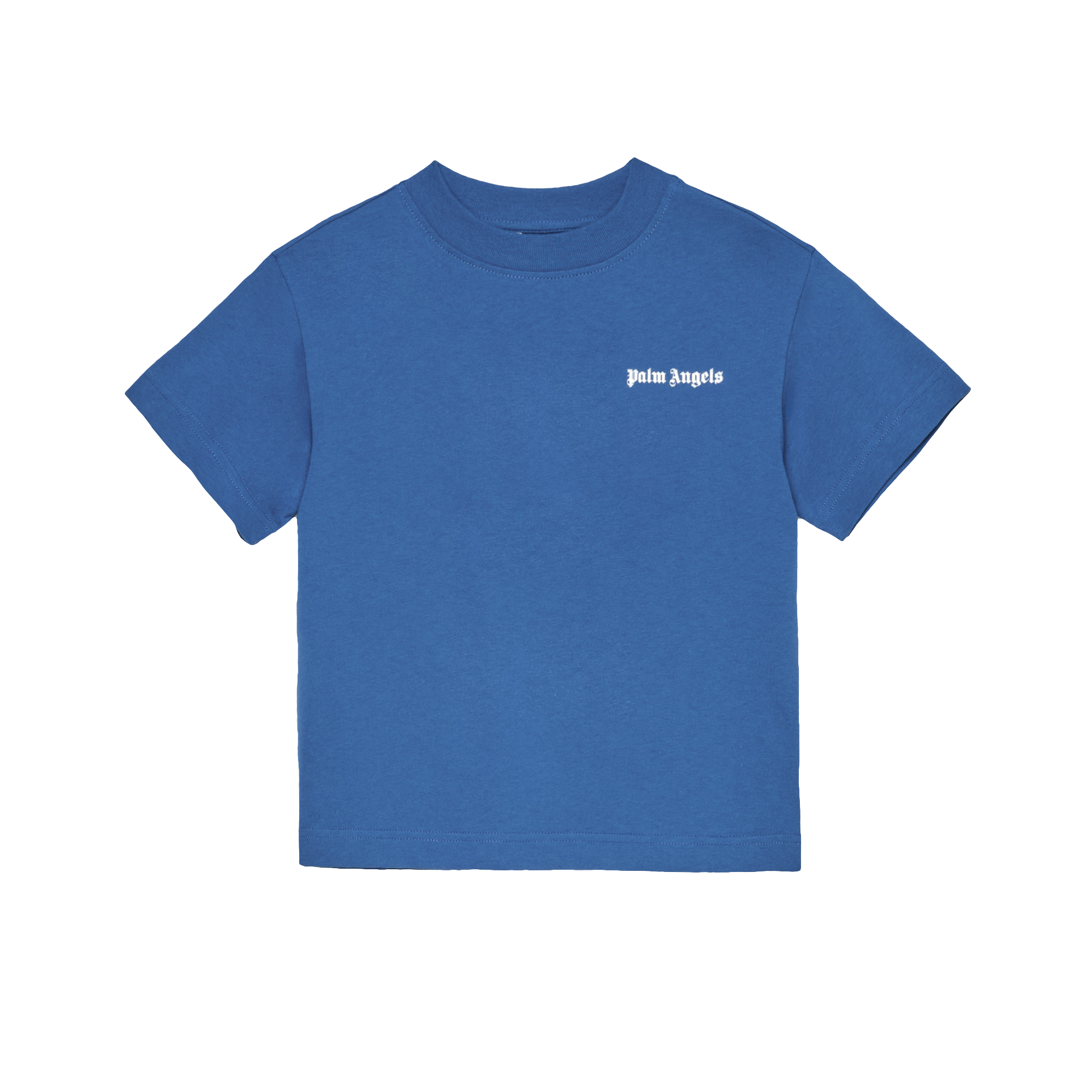 Blue t-shirt with a brand logo on a white background