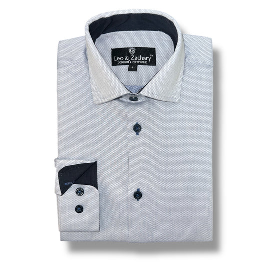 Leo & Zachary Boys Blue Cloud Weave Dress Shirt_ 50034