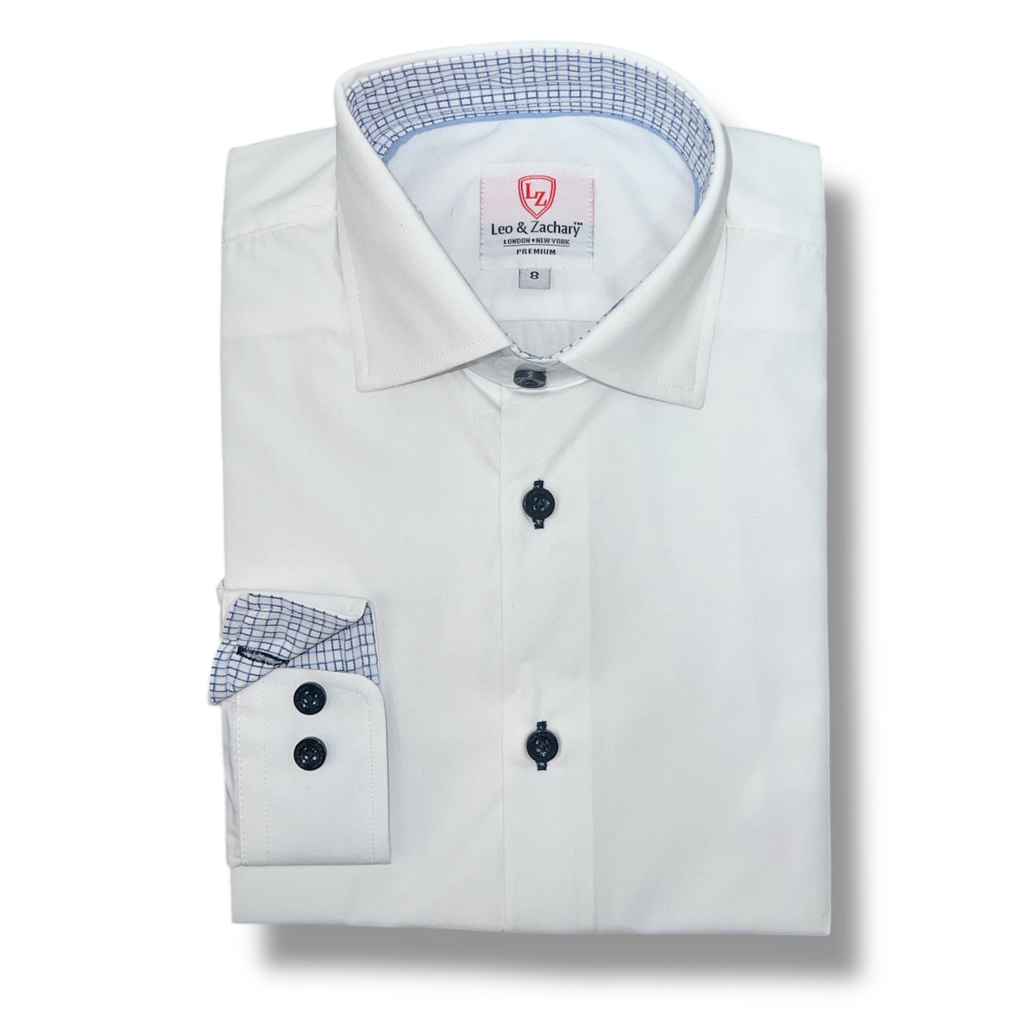 Leo & Zachary Boys White/Navy Non-Iron Dress Shirt_ P5538