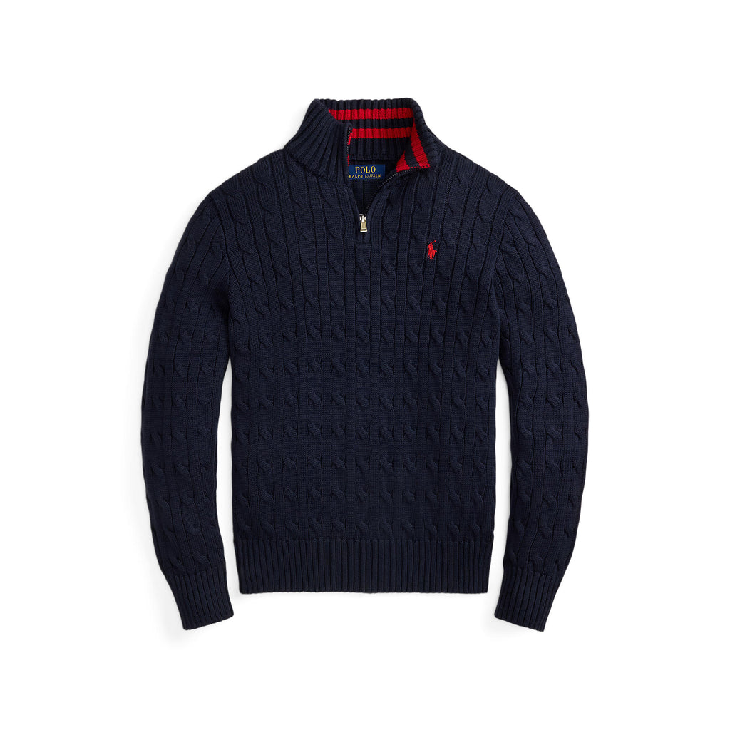 Ralph Lauren Boys Cable-Knit Cotton Quarter-Zip Sweater