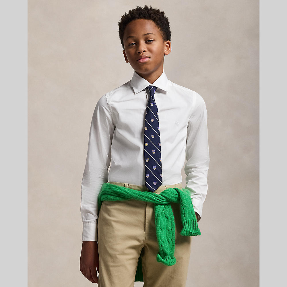 Ralph Lauren Boys Fine Tailoring Slim Fit White Cotton Dress Shirt