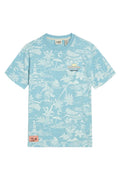 Light blue t-shirt with white pattern on a white background